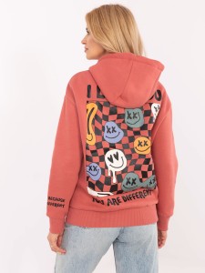 Koralowa ocieplana bluza z kapturem