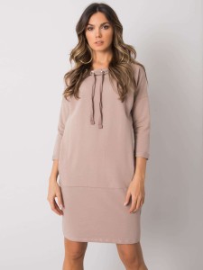 Ciemnobeżowa sukienka z kieszeniami