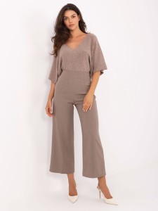 Ciemnobeżowe spodnie kuloty bez kieszeni