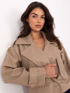 Beżowy krótki płaszcz o kroju trencza