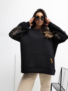 Czarna bluza damska bez kaptura z bufiastym rękawem
