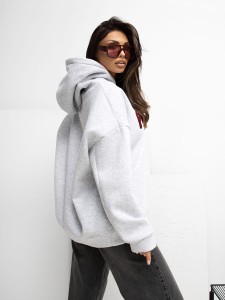 Bluza damska z kapturem oversize- jasnoszara