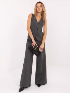 Elegancka długa kamizelka damska w paski z wiązaniem