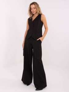 Elegancka kamizelka damska w paski – czarna, garniturowa