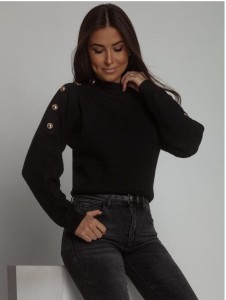 Długi czarny sweter z ozdobnymi guzikami 