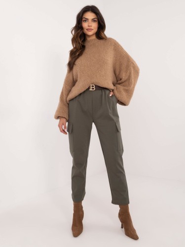 Damskie spodnie cargo z paskiem w kolorze khaki 1.1.jpg