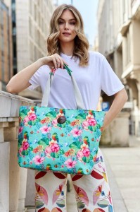Turkusowa shopperka damska w kwietny wzór