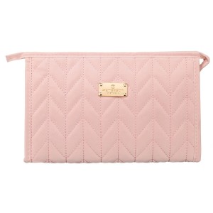 Prostokątna różowa kosmetyczka damska z eko- skóry w jodełkę