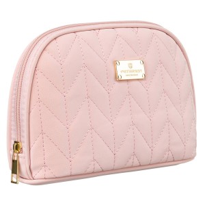 Półokrągła różowa kosmetyczka damska z eko- skóry