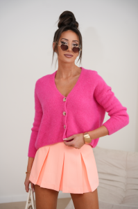 Fuksjowy rozpinany sweter z alpaką i wełną