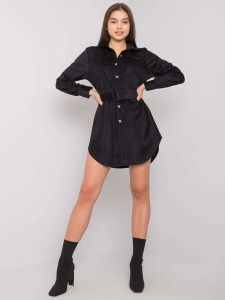 Krótka czarna sukienka szmizjerka z paskiem