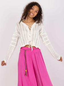 Ażurowy sweter z wiązaniem biały 