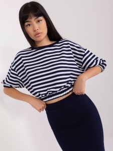 Granatowy dwuczęściowy komplet casualowy ze spódnicą midi