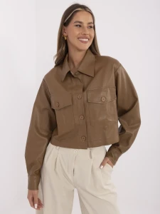 Camelowa krótka kurtka z ekoskóry