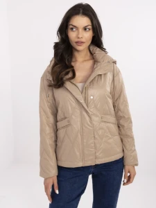 Camelowa pikowana kurtka z dopinanym kapturem