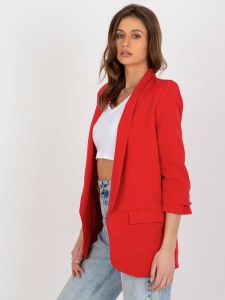Czerwona marynarka damska z marszczonymi rękawami