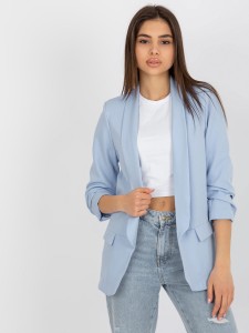 Błękitna marynarka damska z marszczonymi rękawami