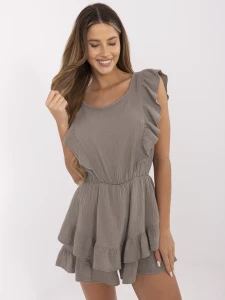 Ciemnobeżowy krótki kombinezon z muślinu