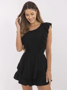 Czarny muślinowy kombinezon z falbankami