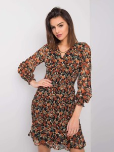 Krótka sukienka w kwiatki czarno-brązowa