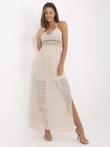 Beżowa letnia sukienka boho z koronki