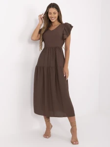 Brązowa sukienka z falbankami przy rękawach