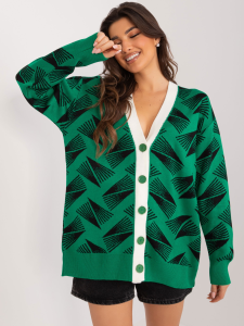 Zielono-czarny rozpinany sweter oversize