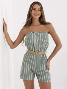 Pistacjowo-biały kombinezon w paski