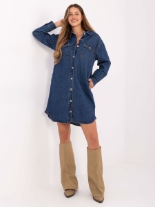 Ciemnoniebieska jeansowa sukienka z kieszeniami